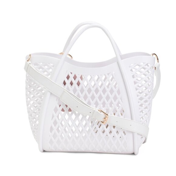 NWT Nanette Lepore Large White Leon Tote EVA Open Mesh with Removable Pouch - Picture 1 of 4